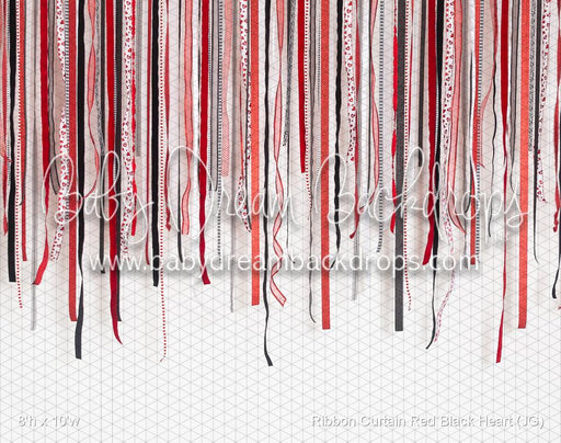 Ribbon Curtain Red Black Heart (JG)