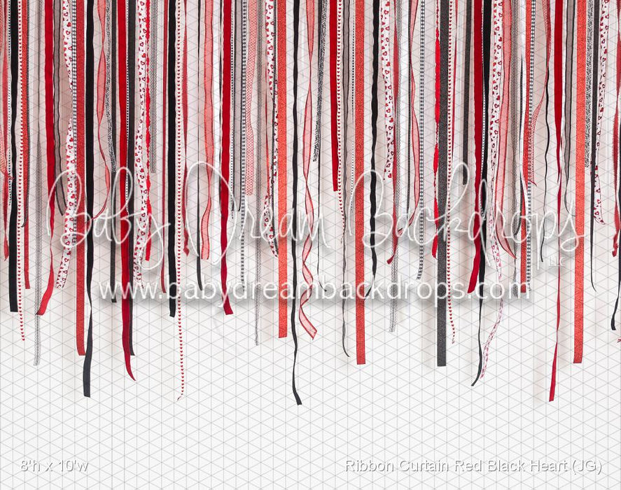 Ribbon Curtain Red Black Heart (JG)