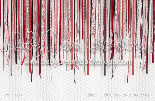 Ribbon Curtain Red Black Heart (JG)