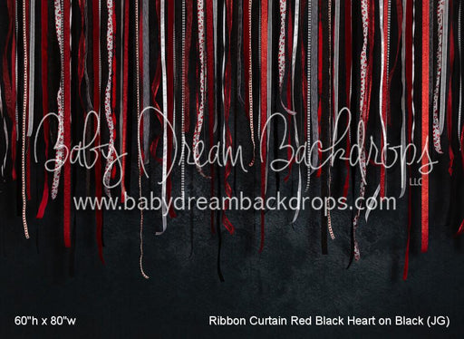 Ribbon Curtain Red Black Heart on Black (JG)