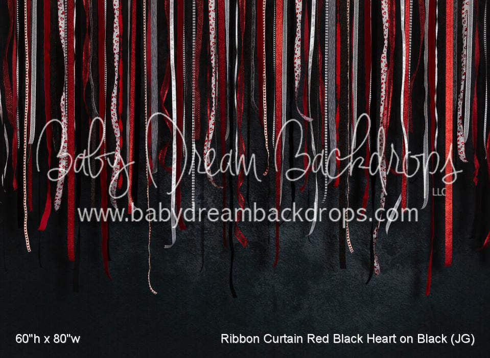 Ribbon Curtain Red Black Heart on Black (JG)