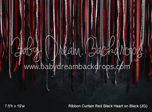 Ribbon Curtain Red Black Heart on Black (JG)