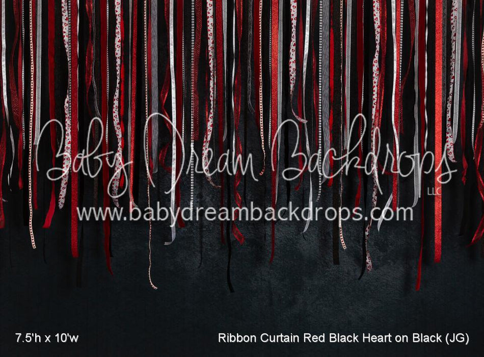 Ribbon Curtain Red Black Heart on Black (JG)