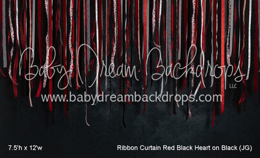 Ribbon Curtain Red Black Heart on Black (JG)