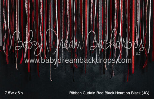 Ribbon Curtain Red Black Heart on Black (JG)