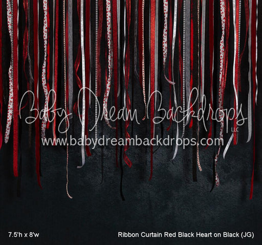 Ribbon Curtain Red Black Heart on Black (JG)