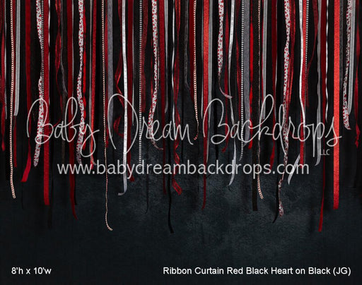 Ribbon Curtain Red Black Heart on Black (JG)