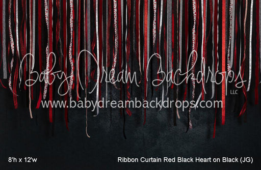 Ribbon Curtain Red Black Heart on Black (JG)