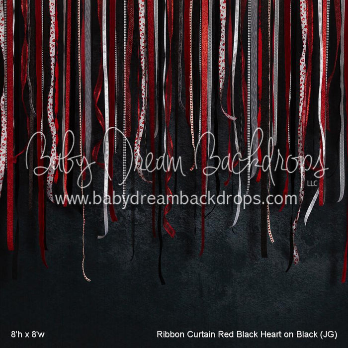 Ribbon Curtain Red Black Heart on Black (JG)