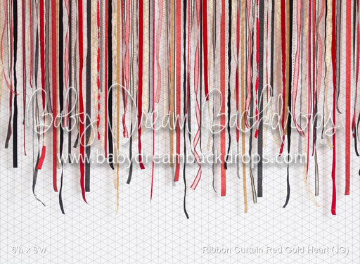 Ribbon Curtain Red Gold Heart (JG)