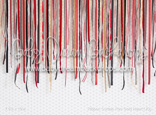Ribbon Curtain Red Gold Heart (JG)