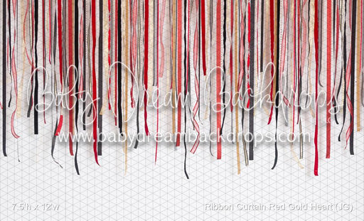 Ribbon Curtain Red Gold Heart (JG)