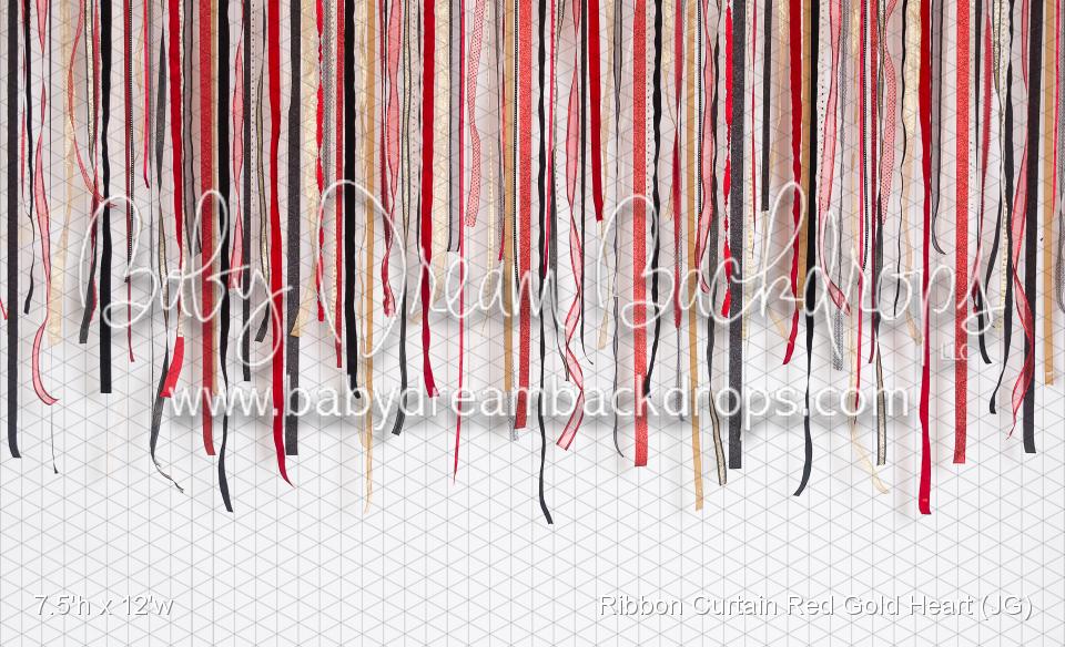 Ribbon Curtain Red Gold Heart (JG)