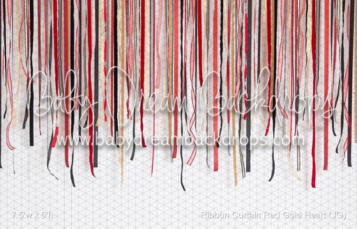 Ribbon Curtain Red Gold Heart (JG)