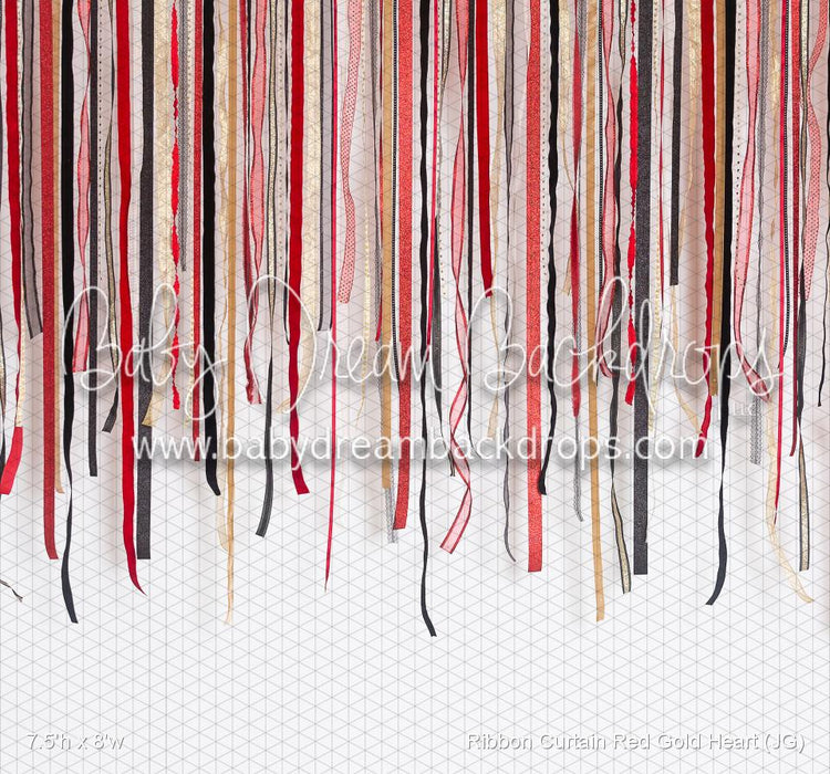 Ribbon Curtain Red Gold Heart (JG)