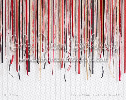 Ribbon Curtain Red Gold Heart (JG)