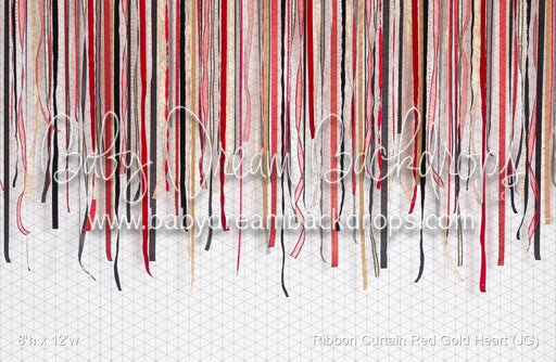 Ribbon Curtain Red Gold Heart (JG)