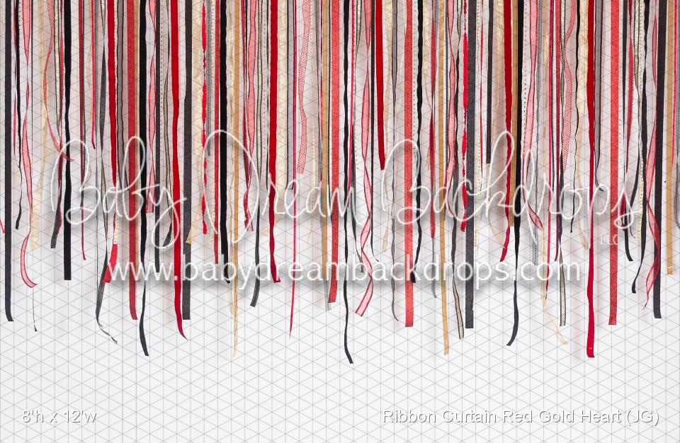 Ribbon Curtain Red Gold Heart (JG)