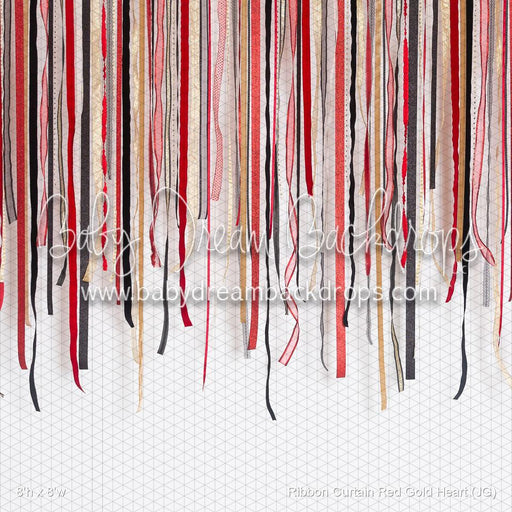 Ribbon Curtain Red Gold Heart (JG)