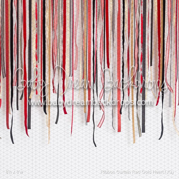 Ribbon Curtain Red Gold Heart (JG)
