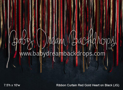 Ribbon Curtain Red Gold Heart on Black (JG)