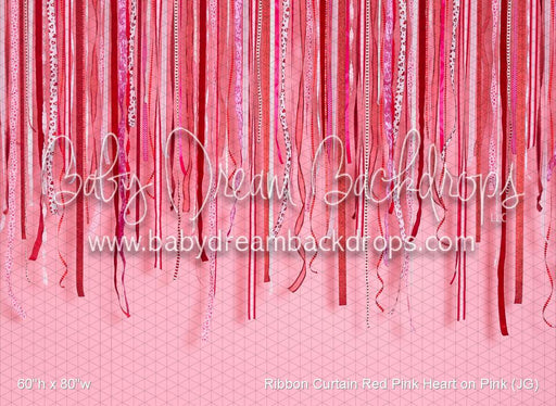 Ribbon Curtain Red Pink Heart on Pink (JG)