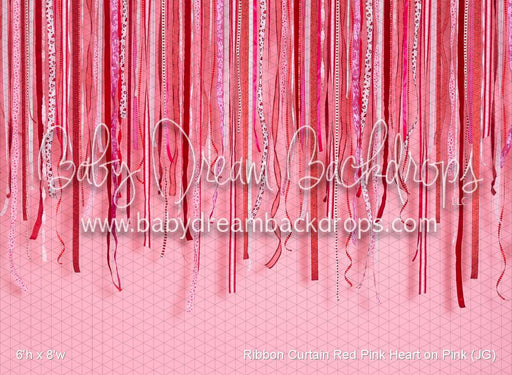 Ribbon Curtain Red Pink Heart on Pink (JG)