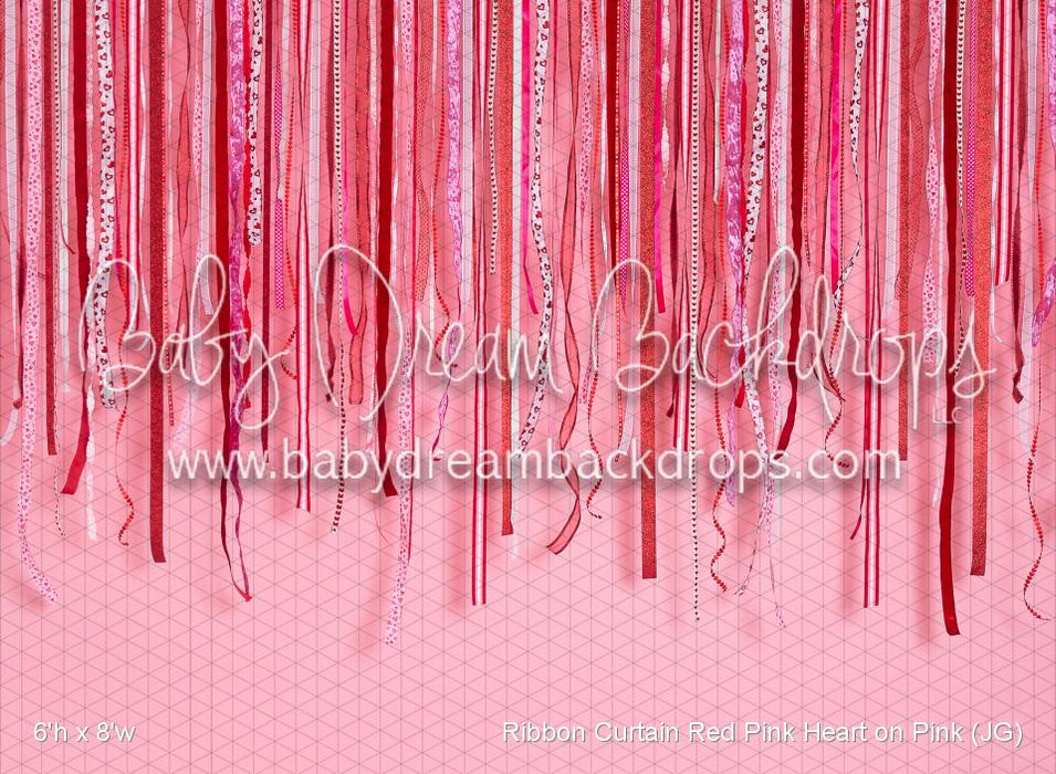 Ribbon Curtain Red Pink Heart on Pink (JG)