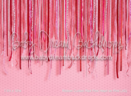 Ribbon Curtain Red Pink Heart on Pink (JG)