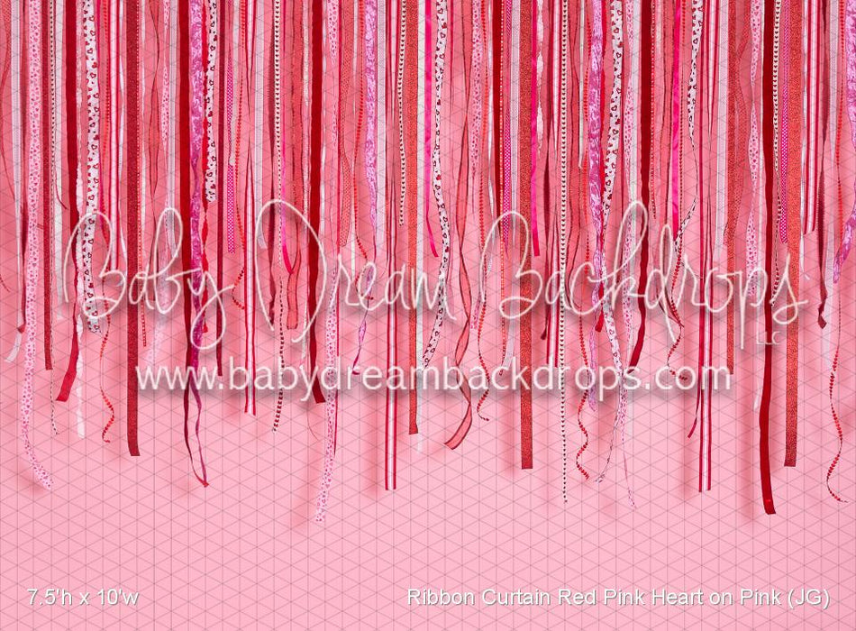Ribbon Curtain Red Pink Heart on Pink (JG)