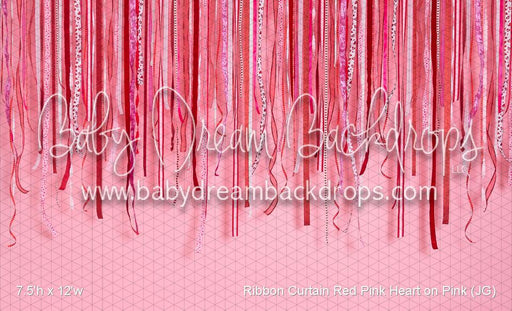 Ribbon Curtain Red Pink Heart on Pink (JG)