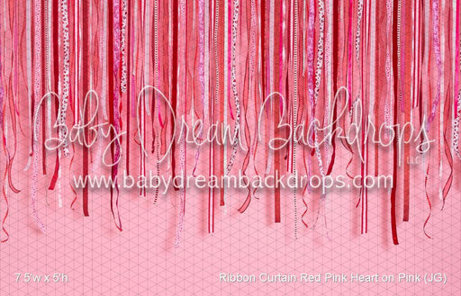 Ribbon Curtain Red Pink Heart on Pink (JG)