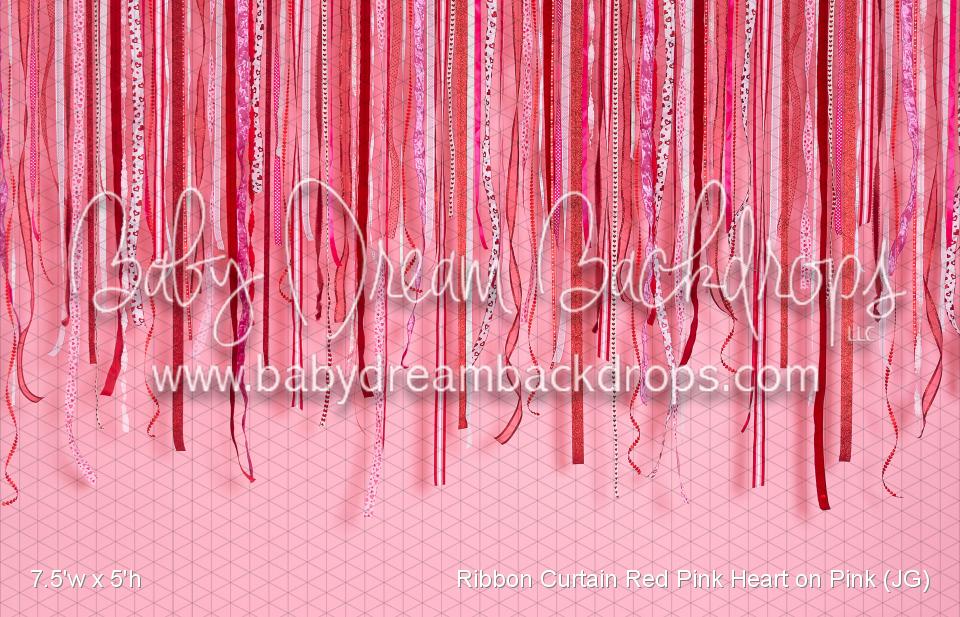 Ribbon Curtain Red Pink Heart on Pink (JG)