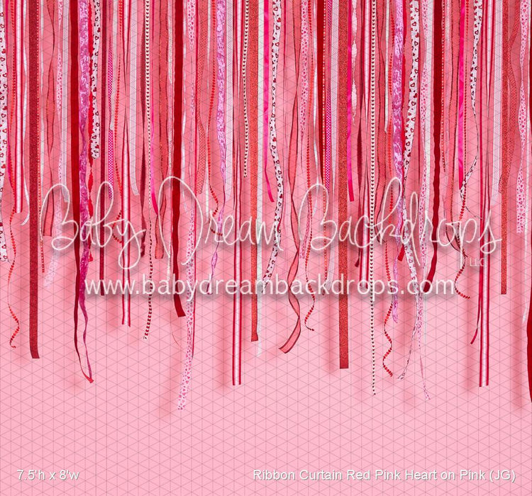 Ribbon Curtain Red Pink Heart on Pink (JG)