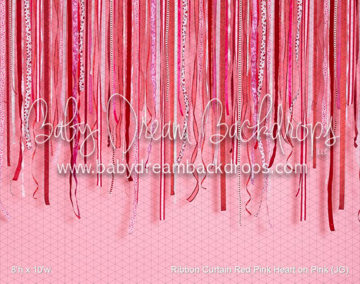Ribbon Curtain Red Pink Heart on Pink (JG)