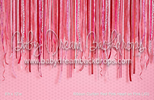 Ribbon Curtain Red Pink Heart on Pink (JG)