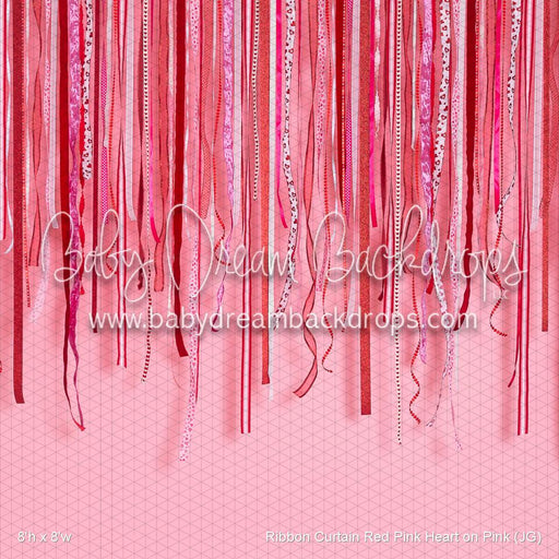Ribbon Curtain Red Pink Heart on Pink (JG)