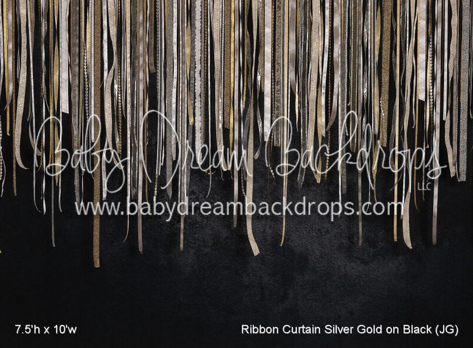 Ribbon Curtain Silver Gold on Black (JG)
