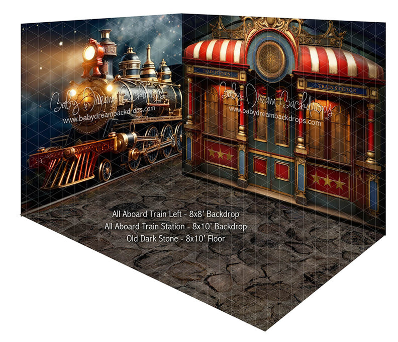 Fabric Room All Aboard Train Left + All Aboard Train Station + Old Dark Stone