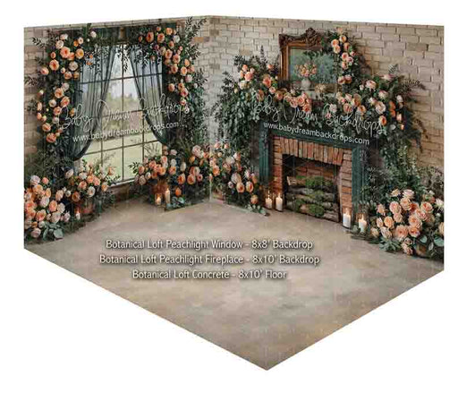 Fabric Room Botanical Loft Peachlight Window + Botanical Loft Peachlight Fireplace + Botanical Loft Concrete