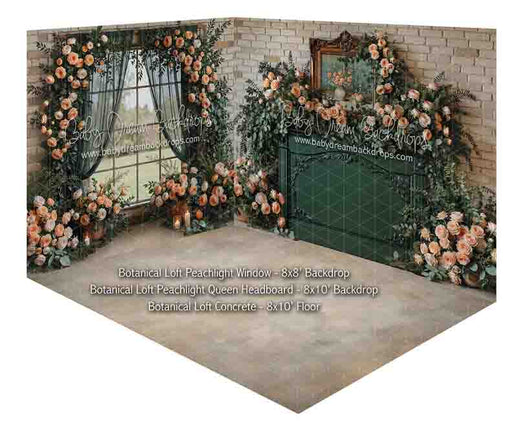 Room Botanical Loft Peachlight Window + Botanical Loft Peachlight Queen Headboard + Botanical Loft Concrete