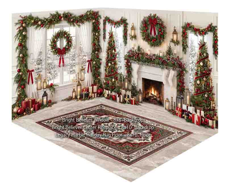 Room Bright Believer Window + Bright Believer Center Fireplace + Legacy Marble Holiday Rug Floor