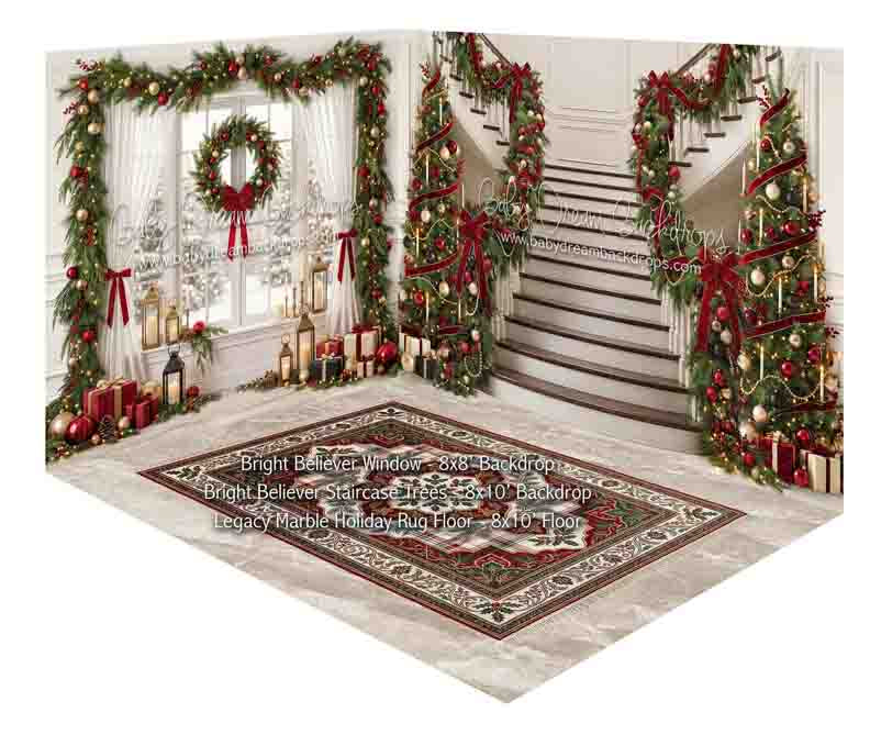 Room Bright Believer Window + Bright Believer Center Staircase Trees + Legacy Marble Holiday Rug Floor