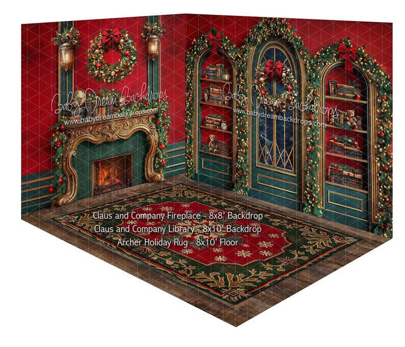 Room Claus and Company Fireplace + Claus and Company Library + Archer Holiday Rug