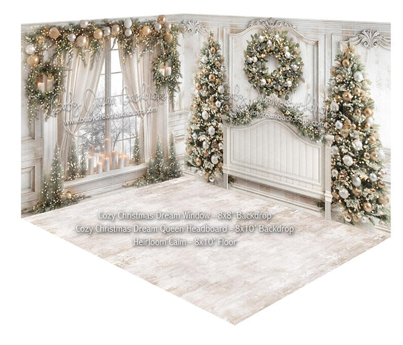 Fabric Room Cozy Christmas Dream Window + Cozy Christmas Dream Queen Headboard + Heirloom Calm