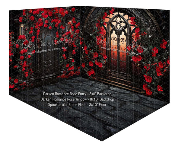 Room Darken Romance Rose Entry + Darken Romance Rose Window + Spooktacular Stone Floor