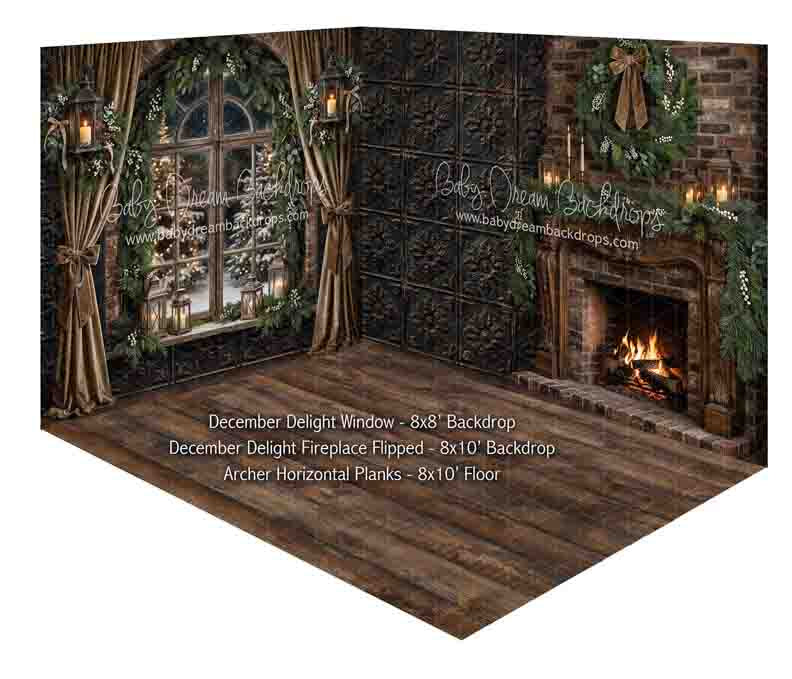 Fabric Room December Delight Window + December Delight Fireplace Flipped + Archer Horizontal Planks