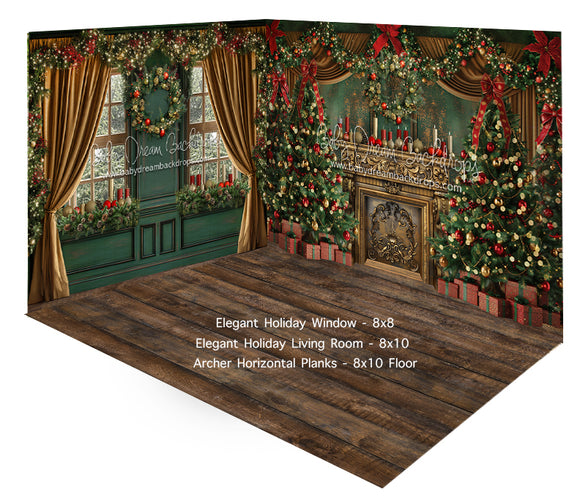 Fabric Room Elegant Holiday Window + Living Room + Archer Horizontal Planks