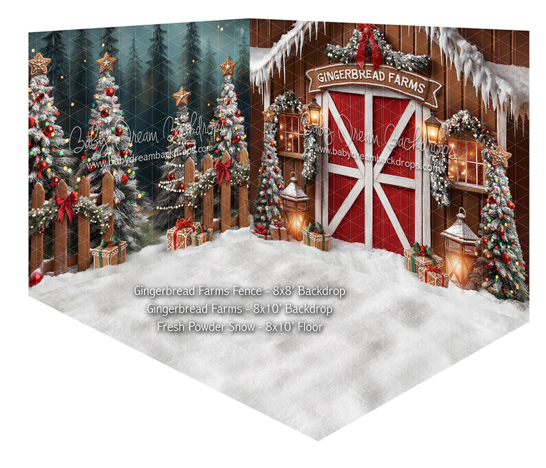 Fabric Room Gingerbread Farm Fence + Gingerbread Farms + Fresh Powder Snow