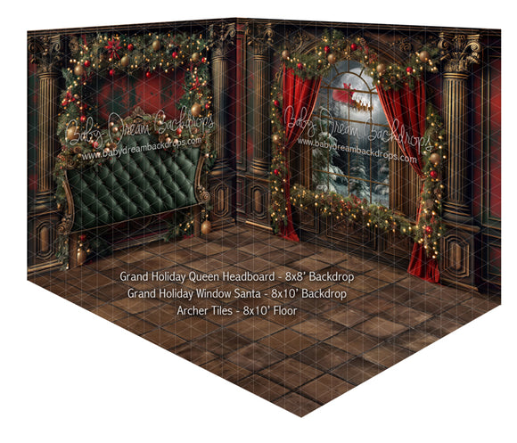 Fabric Room Grand Holiday Queen Headboard + Grand Holiday Window Santa + Archer Tiles